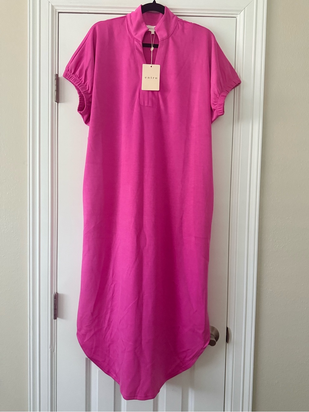 NWT Entro Small Fuchsia Maxi Dress with Mock Neck